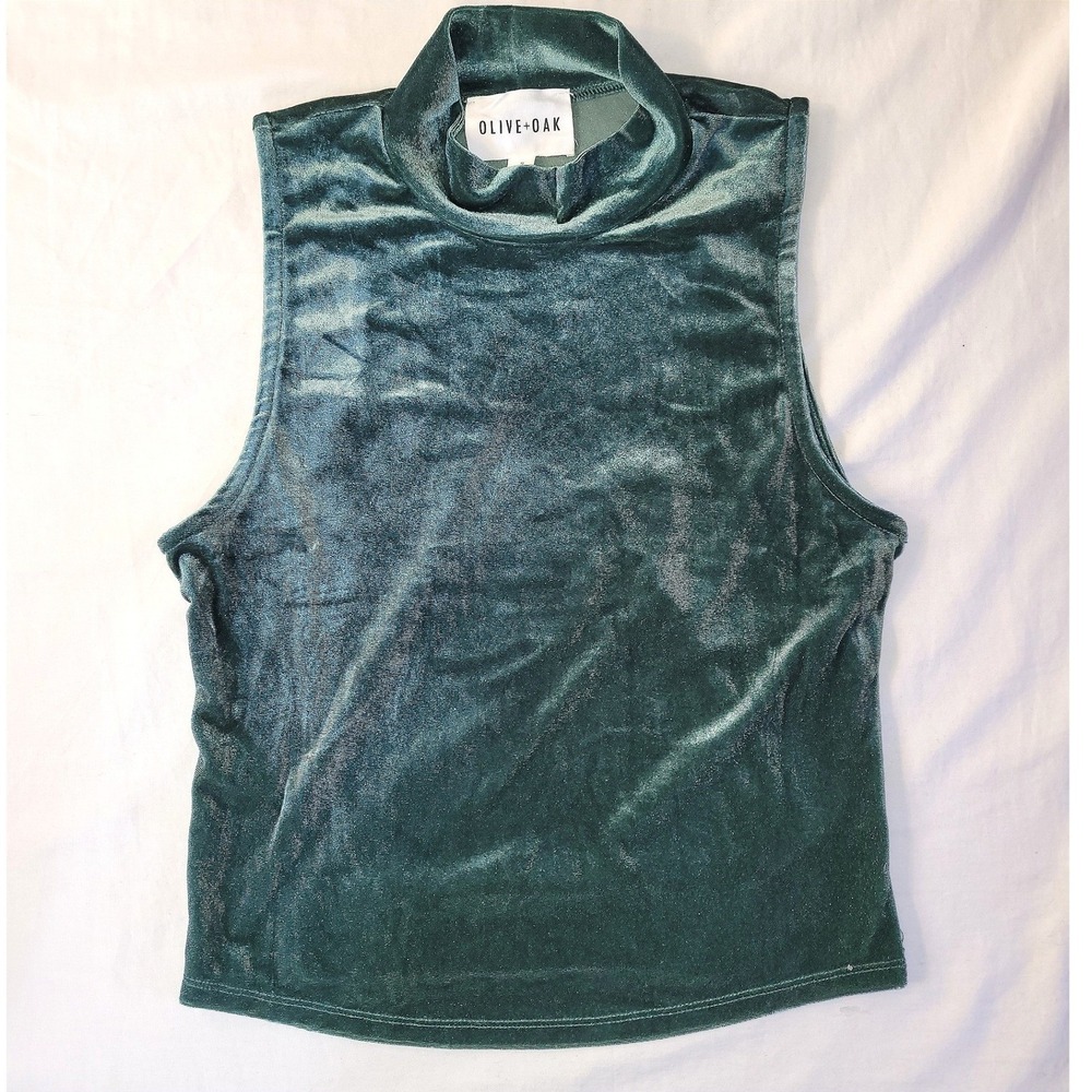 Olive Oak Emerald Green Velvet Mock Neck Tank Top Small Whimsigoth Grunge Party